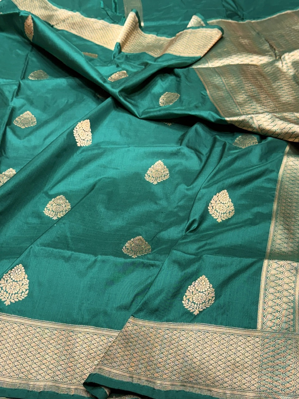 Teal Green Handwoven Pure Banarasi Silk Saree