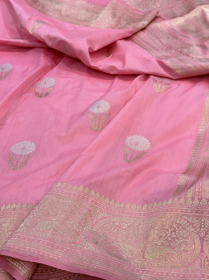Baby Pink Handwoven Pure Banarasi Silk Saree