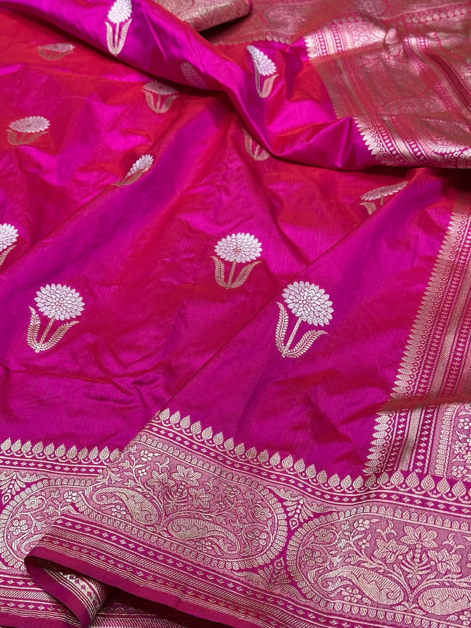 Rani Pink Handwoven Pure Banarasi Silk Saree