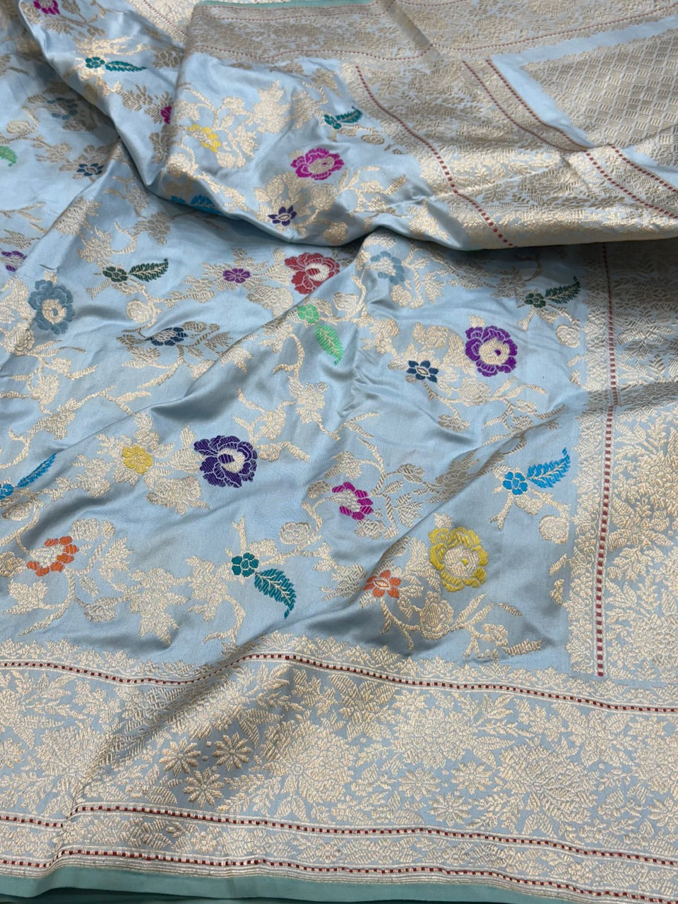 Powder Blue Handwoven Banarasi Ektara Silk Saree