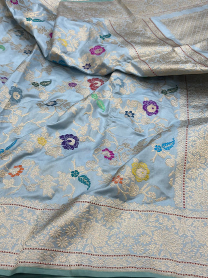 Powder Blue Handwoven Banarasi Ektara Silk Saree