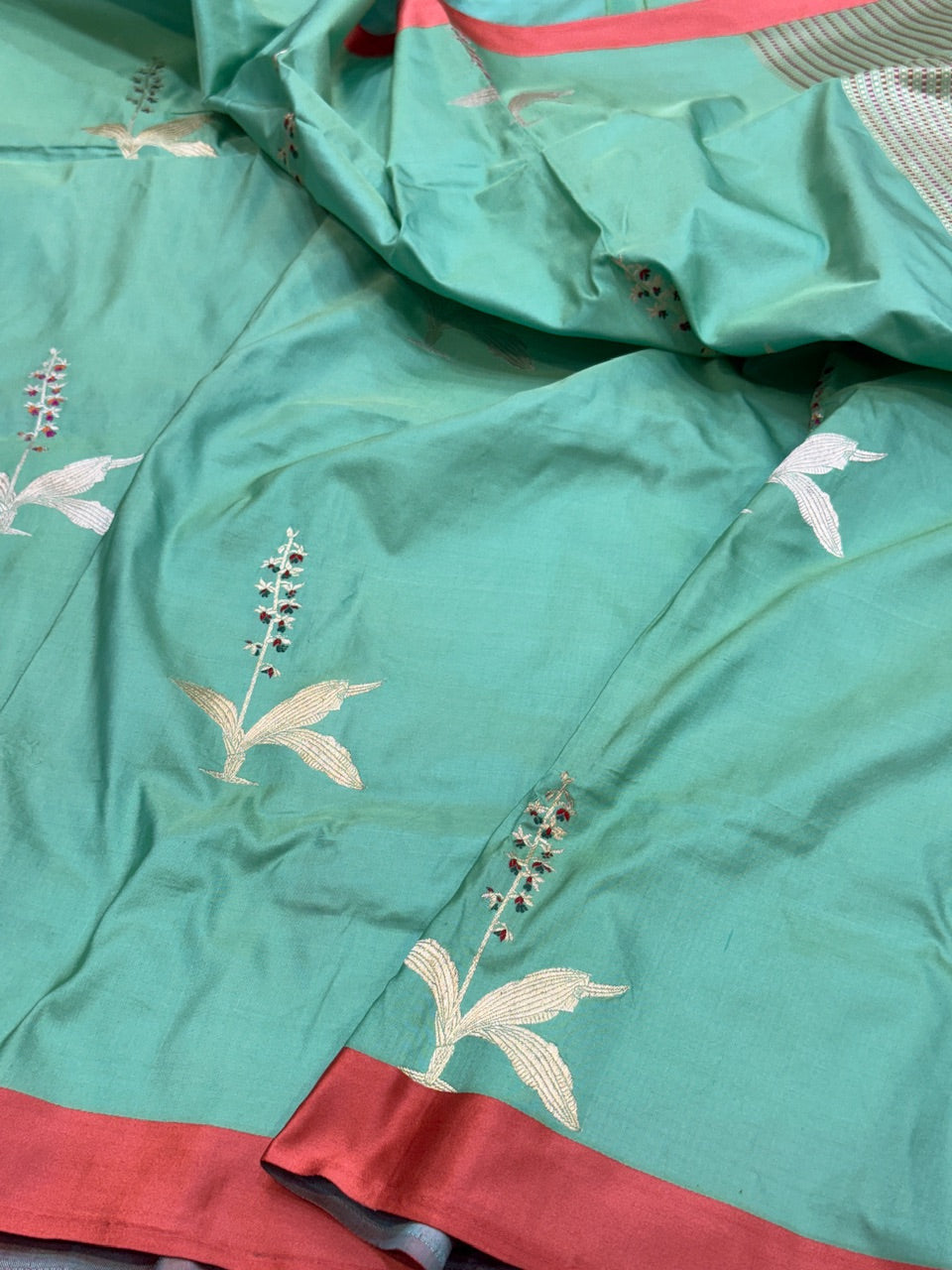 Sea Green Handwoven Pure Banarasi Satin Border Silk Saree