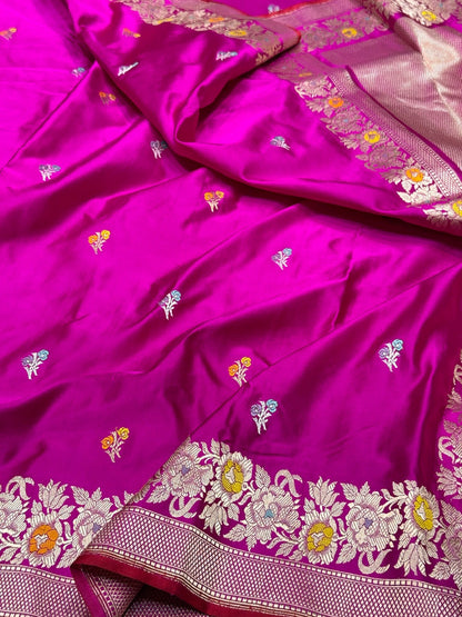 Rani Pink Handwoven Pure Banarasi Mashru Silk Saree