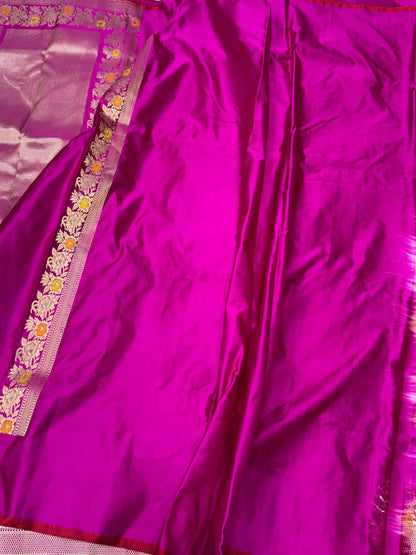 Rani Pink Handwoven Pure Banarasi Mashru Silk Saree