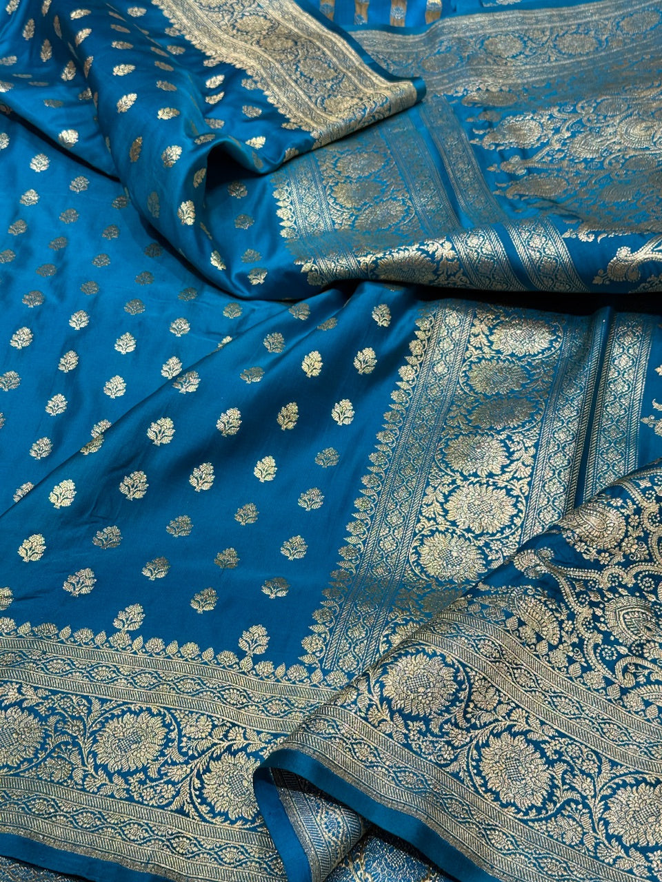 Peacock Blue Handwoven Pure Banarasi Satin Silk Saree