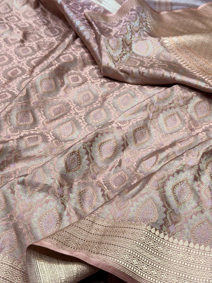 Lilac Handwoven Pure Banarasi Satin Tanchoi Silk Saree