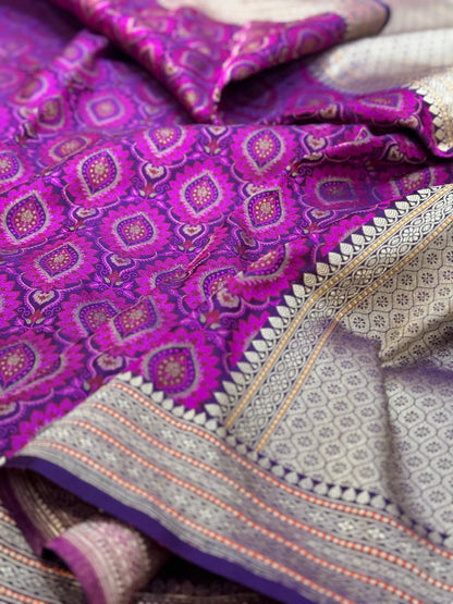Purple Handwoven Pure Banarasi Satin Tanchoi Silk Saree