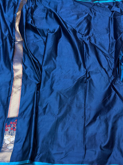 Royal Blue Handwoven Pure Banarasi Mashru Satin Silk Saree