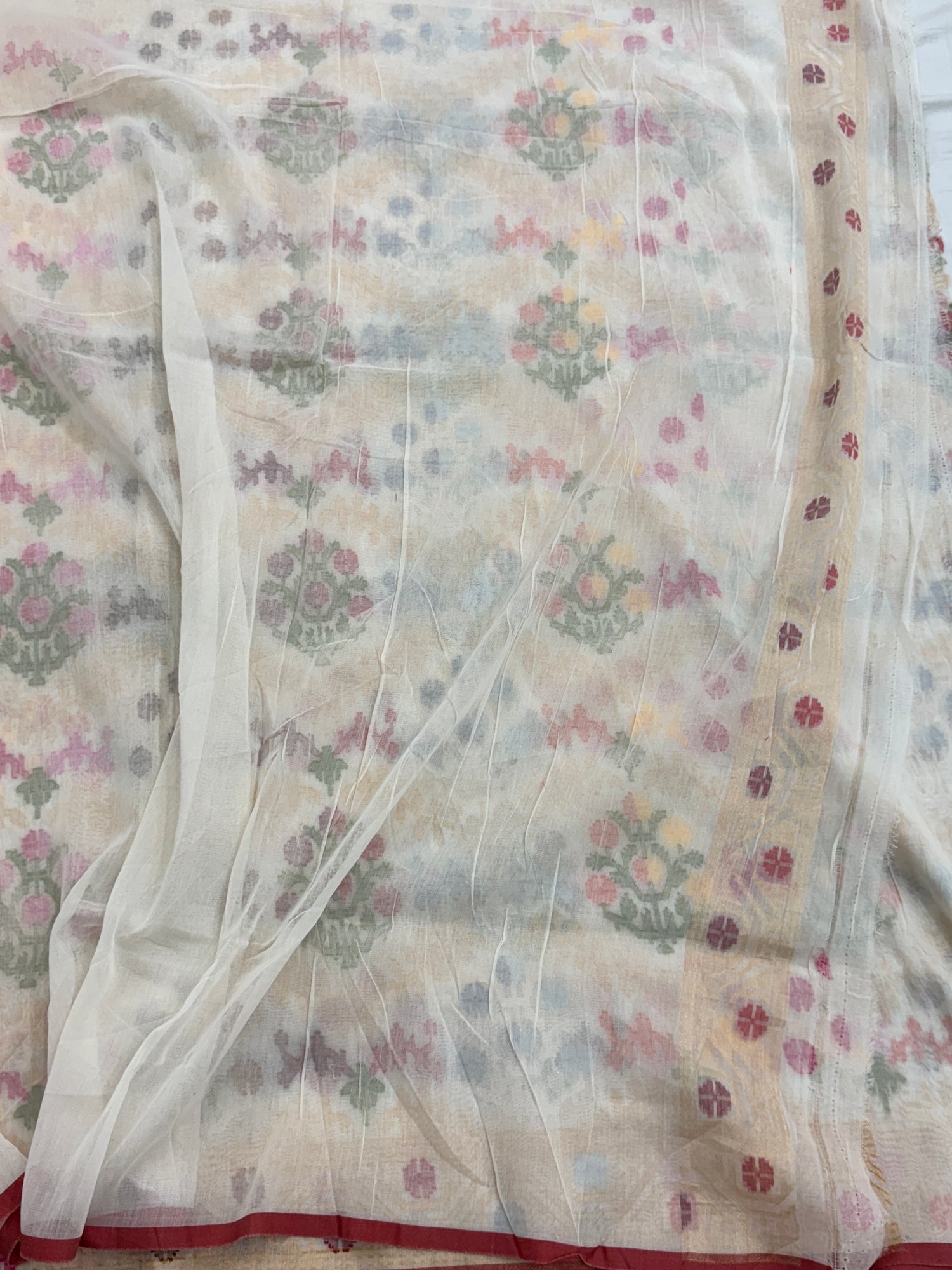 White Pure Muslin Cotton Jamdani Saree