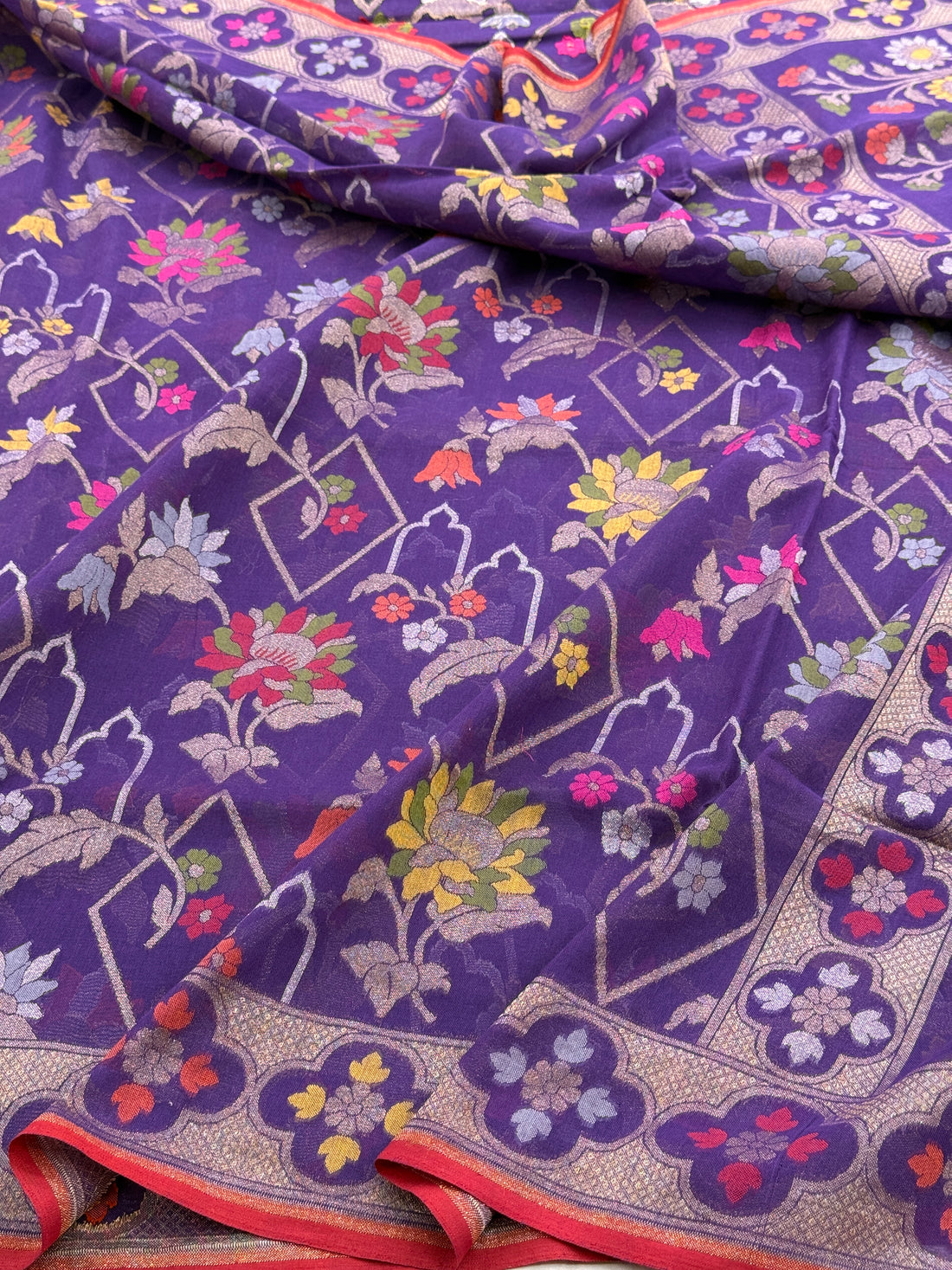 Purple Pure Muslin Cotton Jamdani Saree