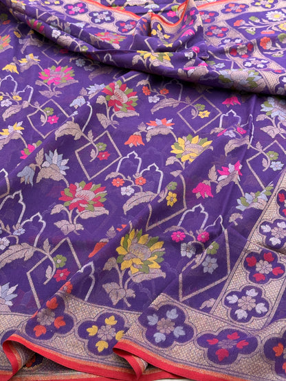 Purple Pure Muslin Cotton Jamdani Saree