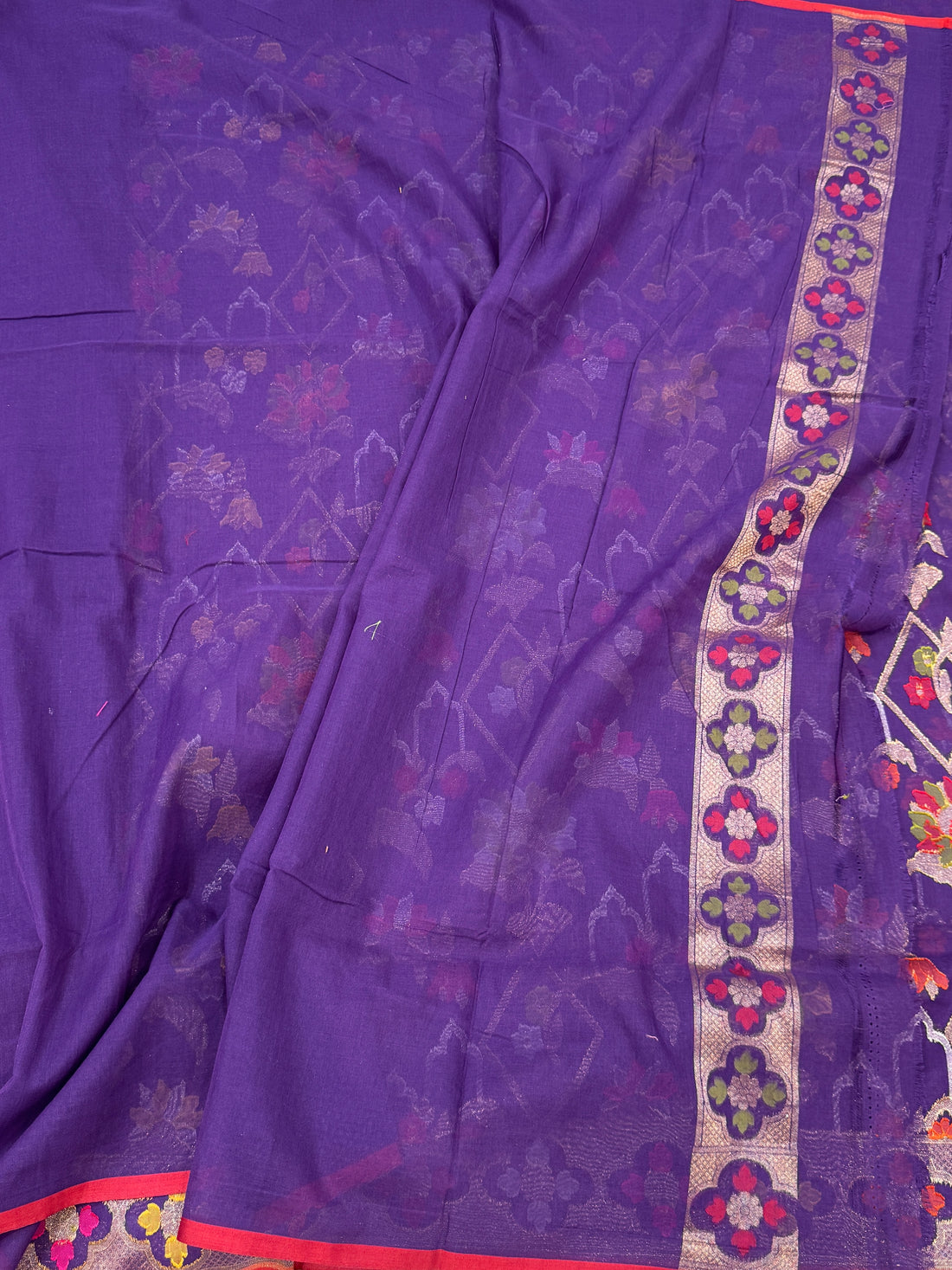 Purple Pure Muslin Cotton Jamdani Saree