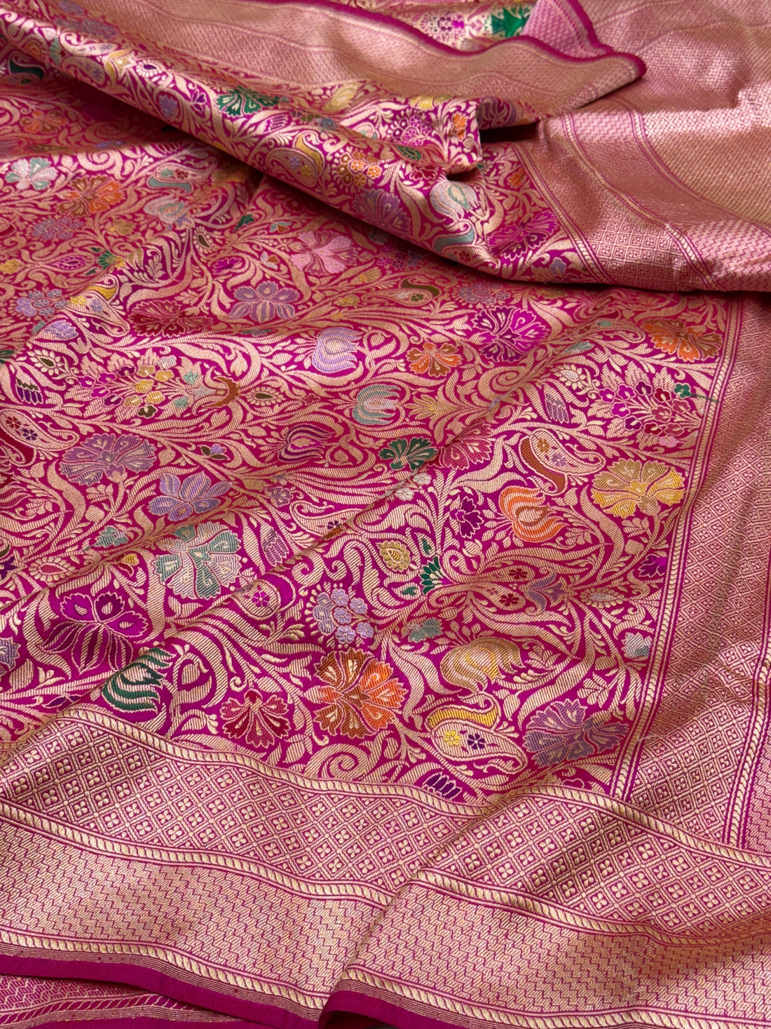 Rani Pink Handwoven Kimkhab Banarasi Pure Silk Brocade Saree