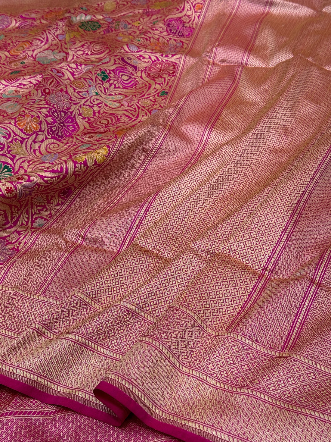 Rani Pink Handwoven Kimkhab Banarasi Pure Silk Brocade Saree