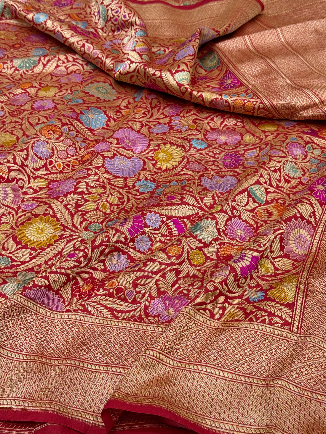 Red Handwoven Kimkhab Banarasi Pure Silk Brocade Saree