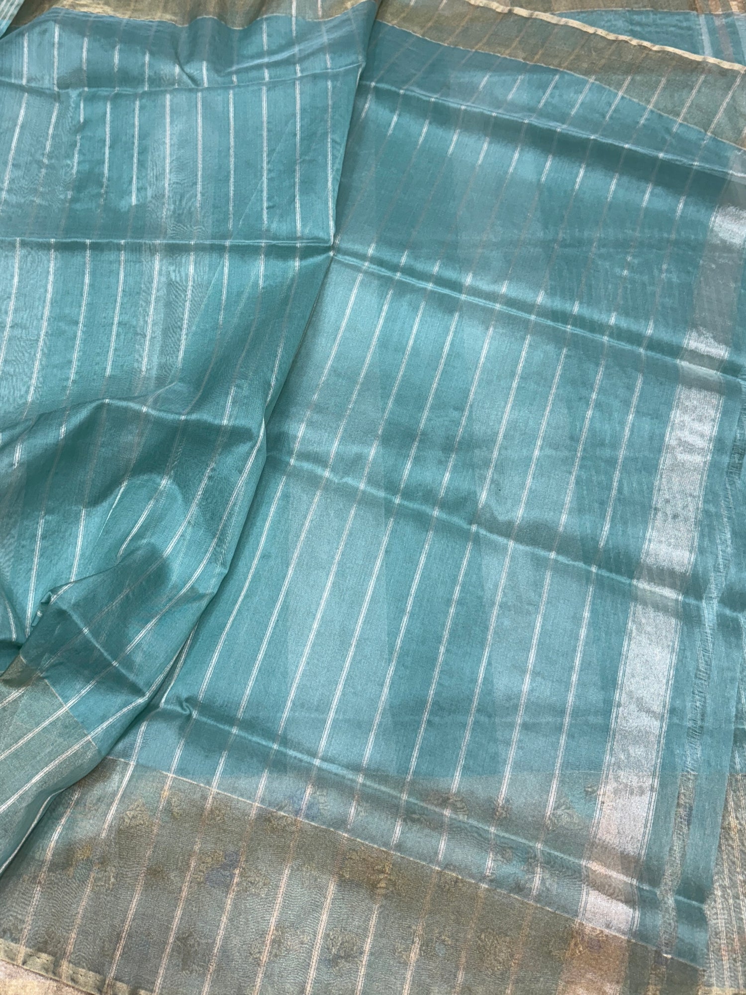 Powder Blue Handwoven Pure Tissue Saree