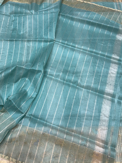 Powder Blue Handwoven Pure Tissue Saree