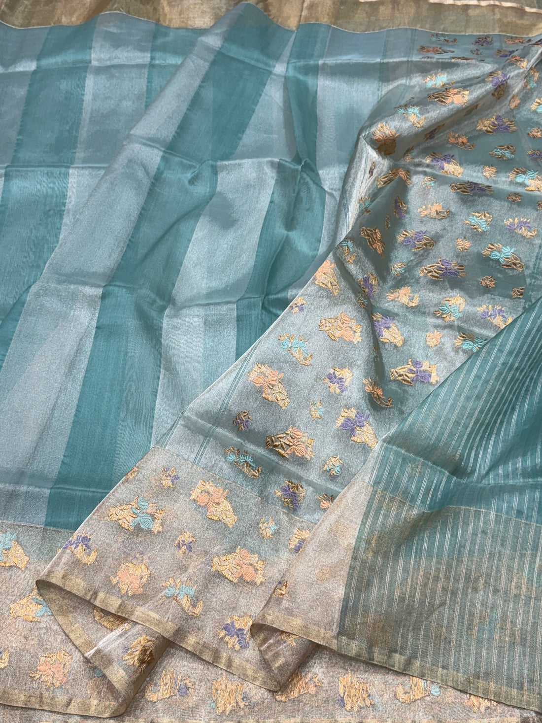 Powder Blue Handwoven Pure Tissue Saree