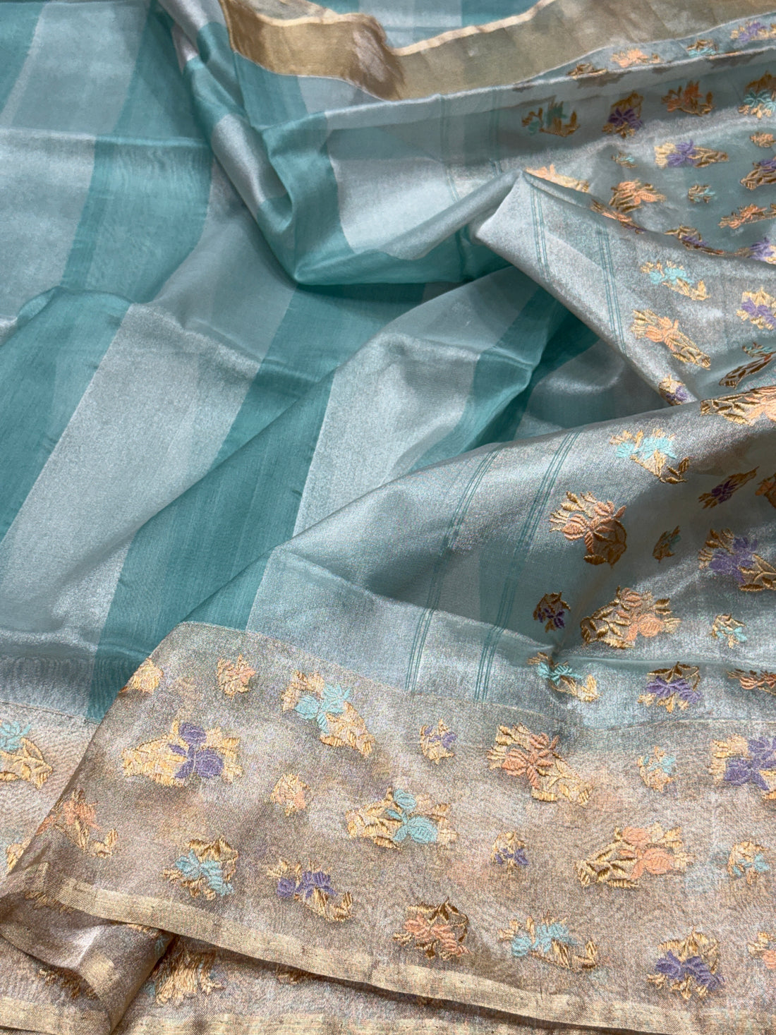 Powder Blue Handwoven Pure Tissue Saree