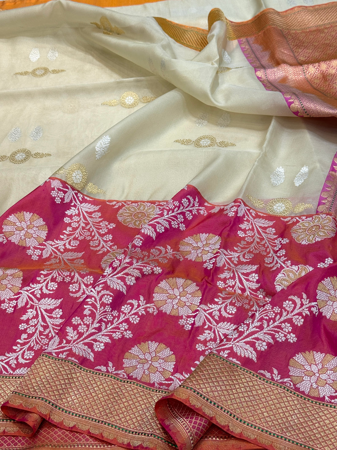 Ivory Handwoven Pure Ektara Organza Saree