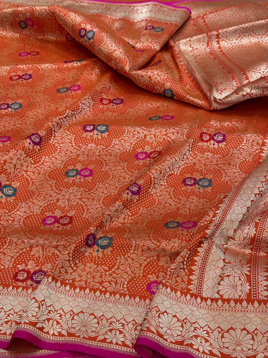 Orange Handwoven Banarasi Pure Silk Brocade Saree