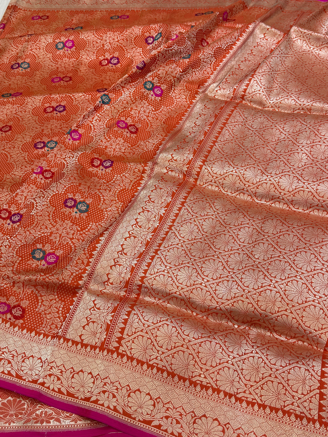 Orange Handwoven Banarasi Pure Silk Brocade Saree