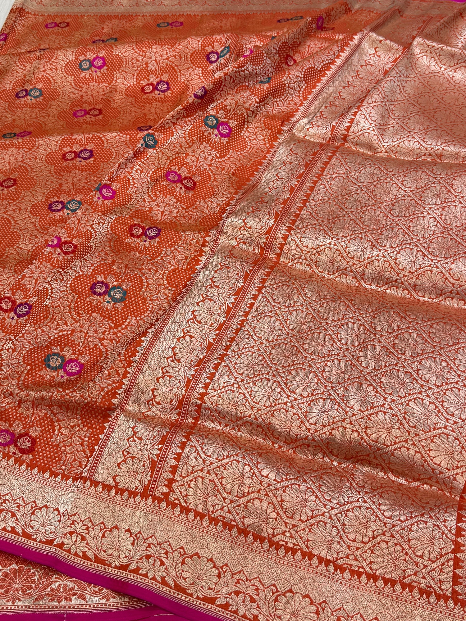 Orange Handwoven Banarasi Pure Silk Brocade Saree