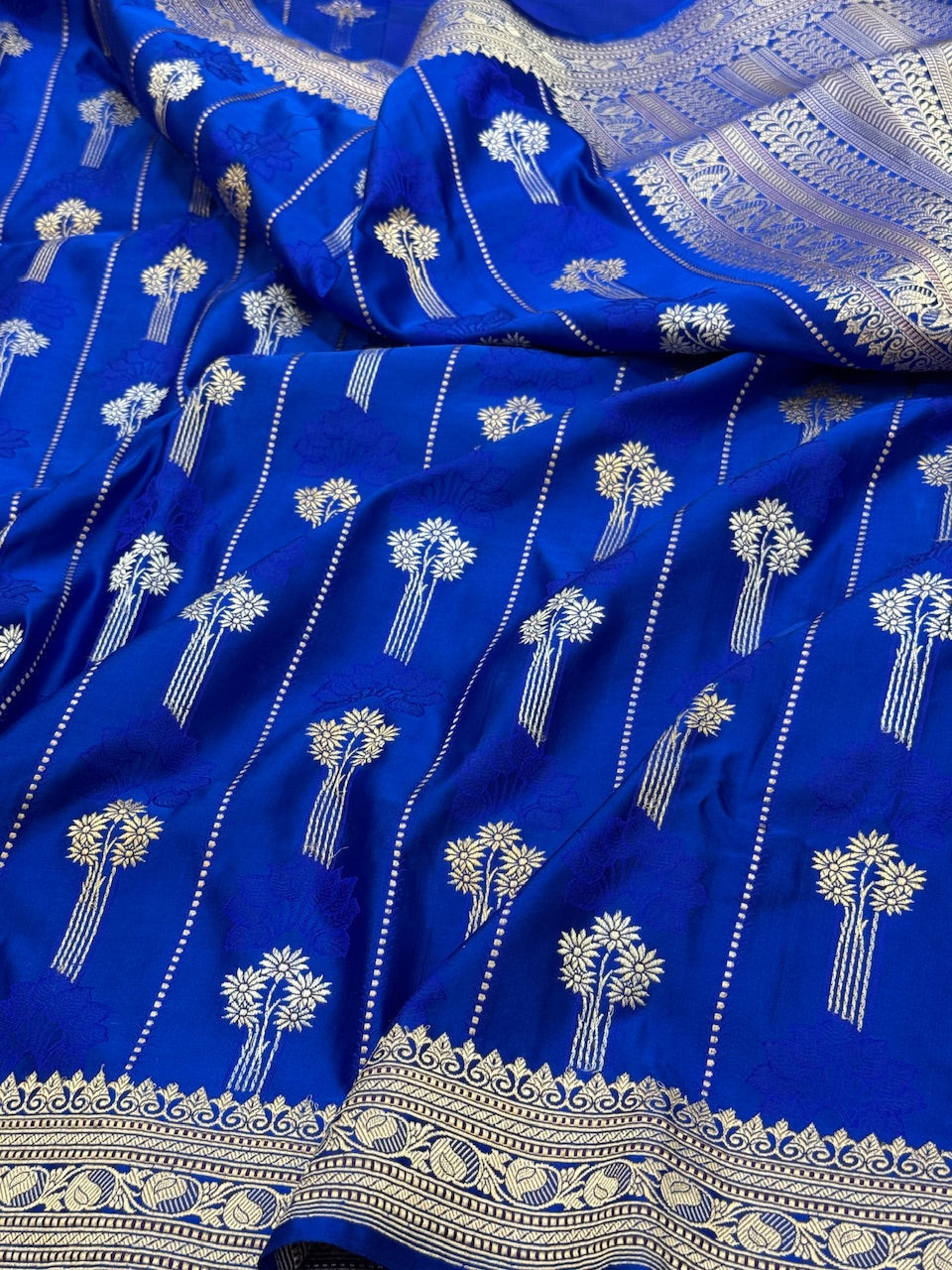 Royal Blue Handwoven Pure Banarasi Satin Tanchoi Silk Saree