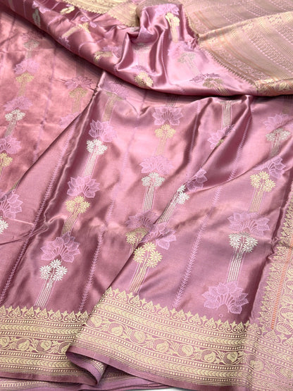 Gajiri Pink Handwoven Pure Banarasi Satin Tanchoi Silk Saree