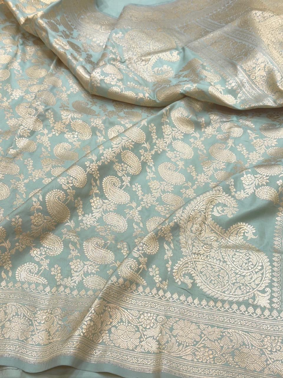 Powder Blue Handwoven Pure Banarasi Silk Saree