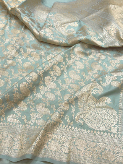 Powder Blue Handwoven Pure Banarasi Silk Saree