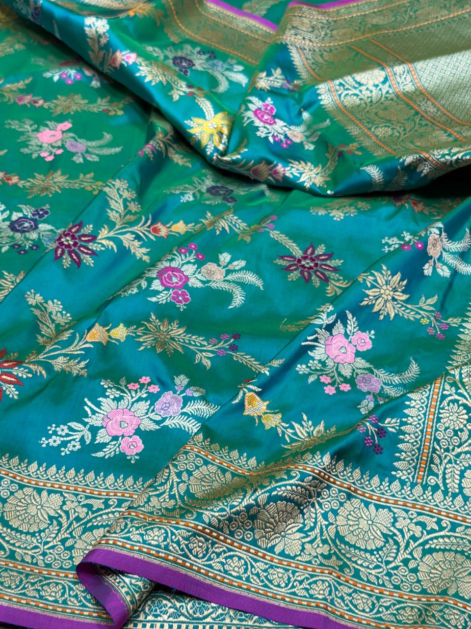 Teal Green Handwoven Banarasi Pure Silk Saree