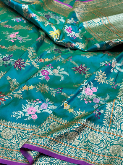 Teal Green Handwoven Banarasi Pure Silk Saree