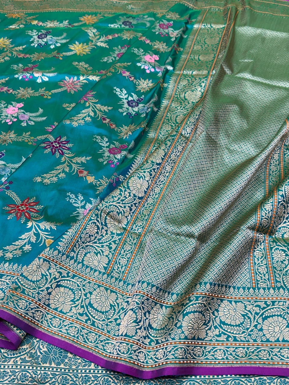 Teal Green Handwoven Banarasi Pure Silk Saree