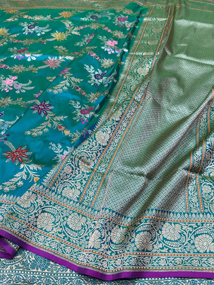 Teal Green Handwoven Banarasi Pure Silk Saree
