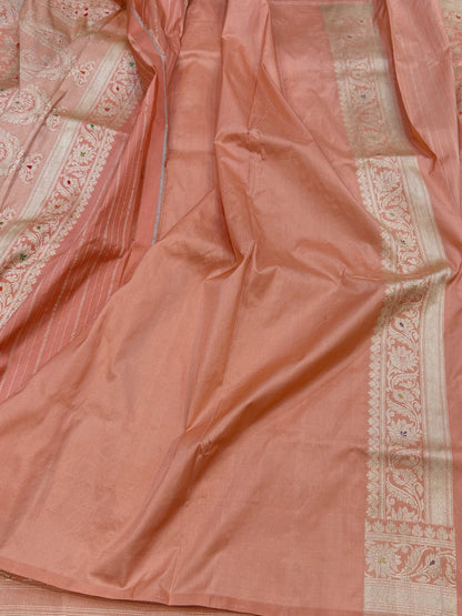 Peach Handwoven Banarasi Pure Silk Saree