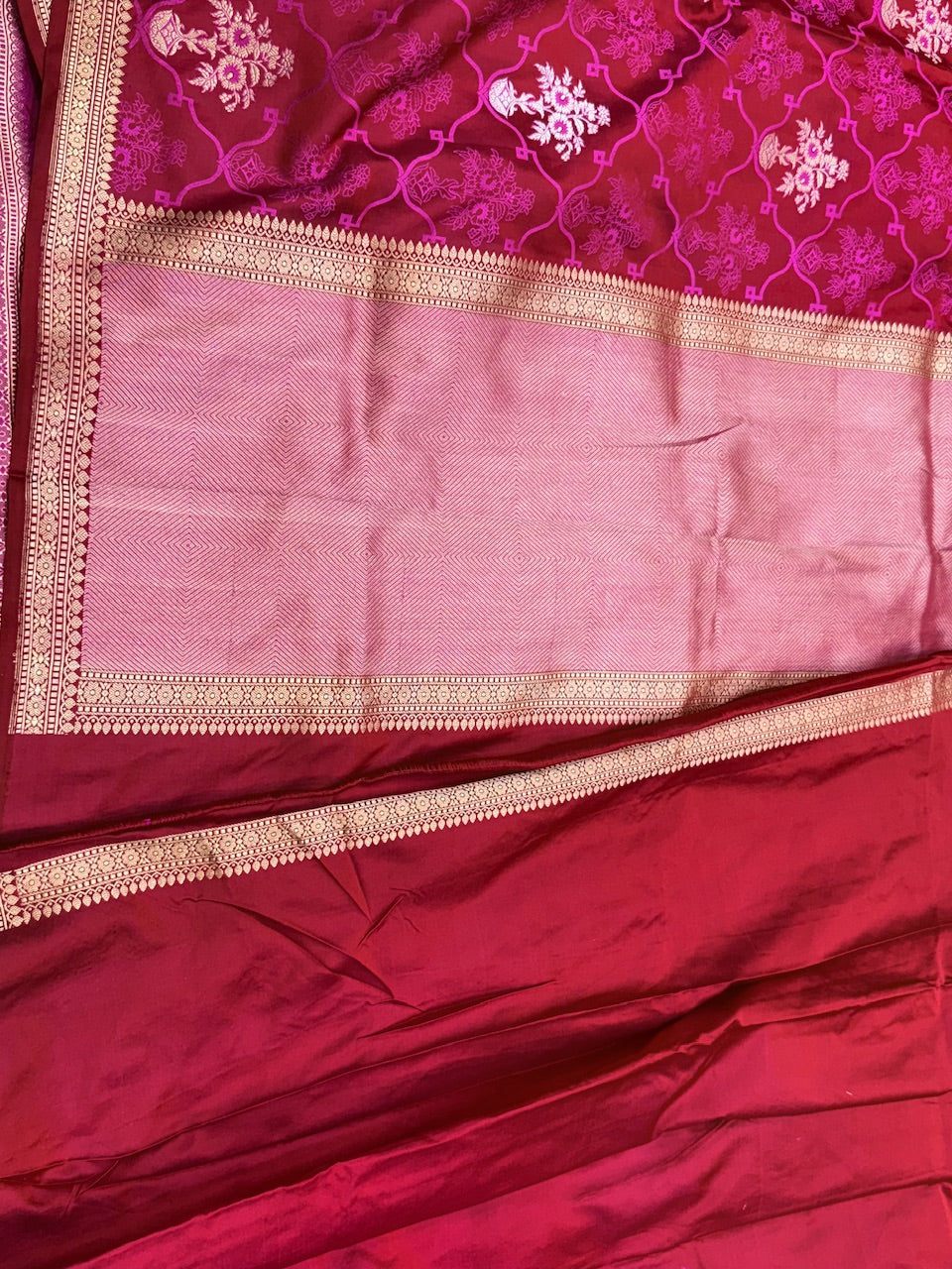 Rani Pink Handwoven Pure Banarasi Satin Silk Saree