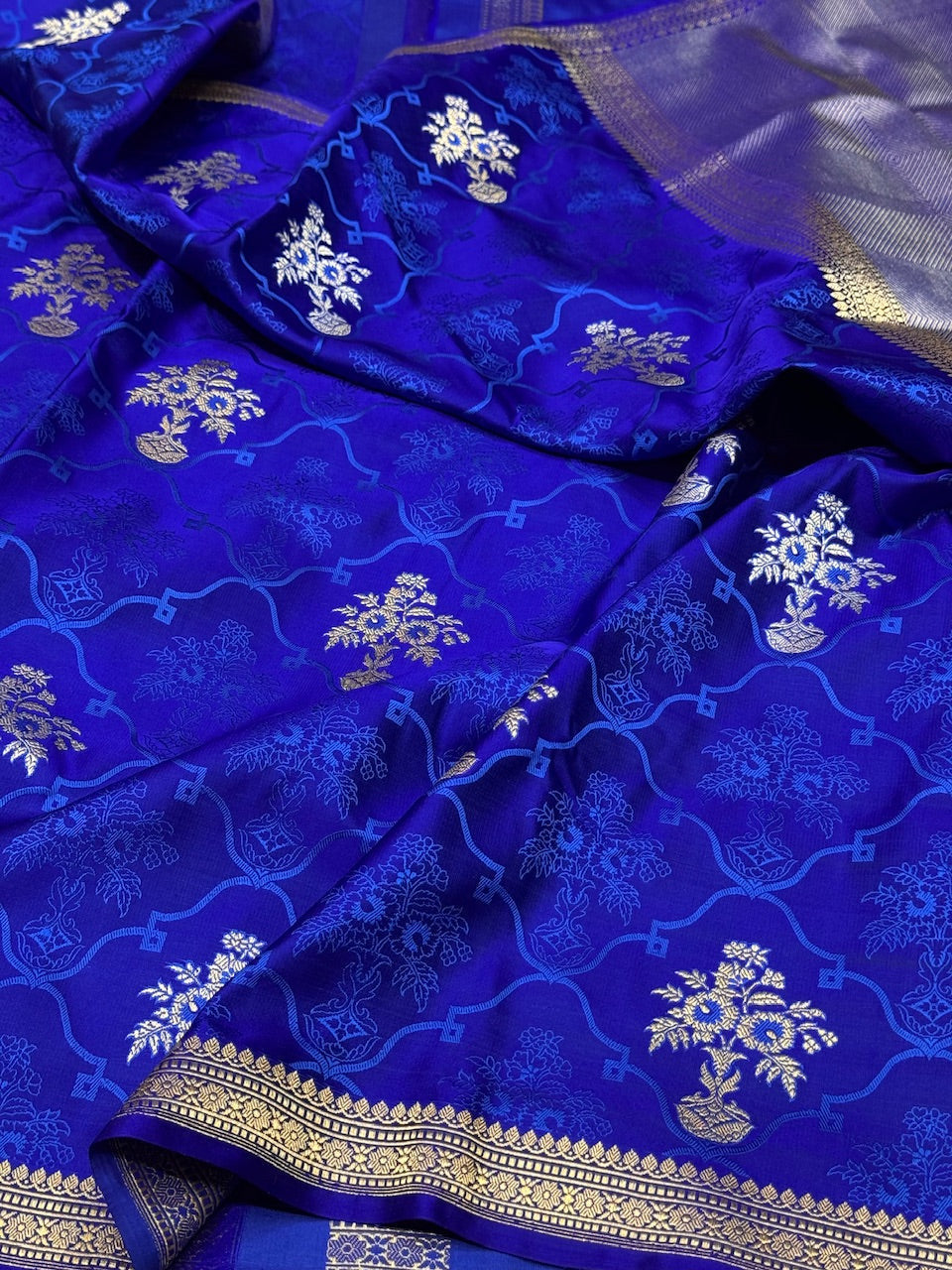 Royal Blue Handwoven Pure Banarasi Satin Silk Saree
