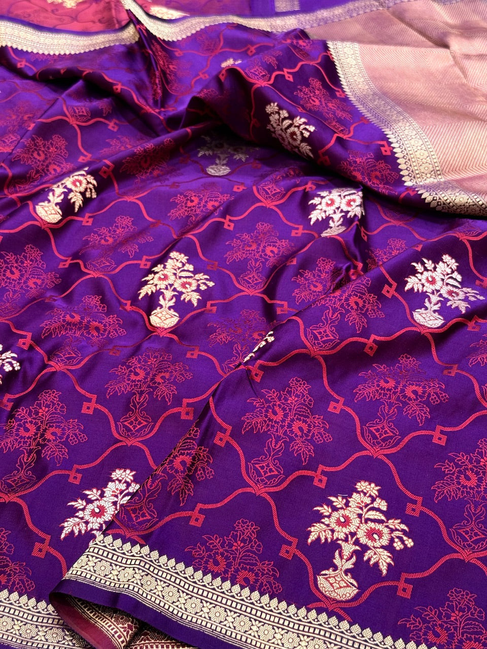 Purple Handwoven Pure Banarasi Satin Silk Saree
