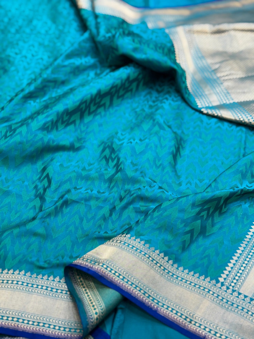 Peacock Blue Handwoven Pure Banarasi Satin Silk Saree