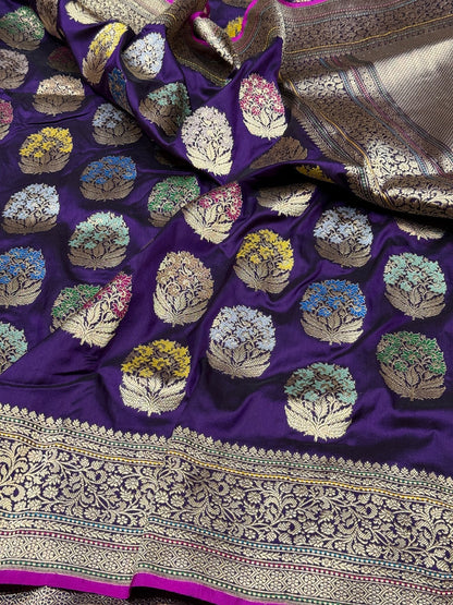 Purple Handwoven Pure Banarasi Silk Saree