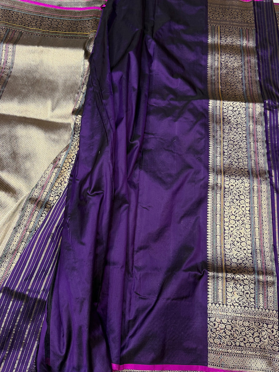 Purple Handwoven Pure Banarasi Silk Saree