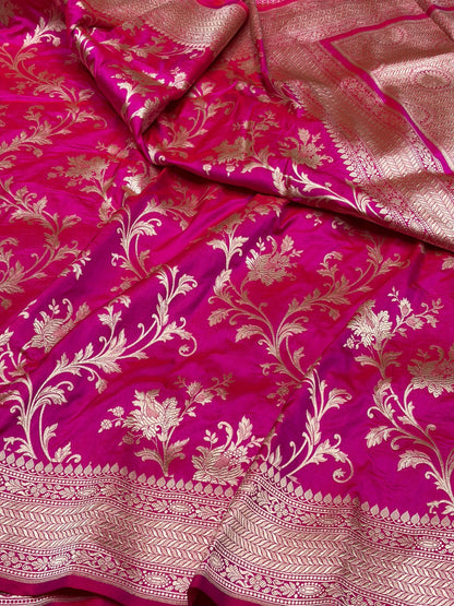 Rani Pink Banarasi Pure Katan Silk Saree