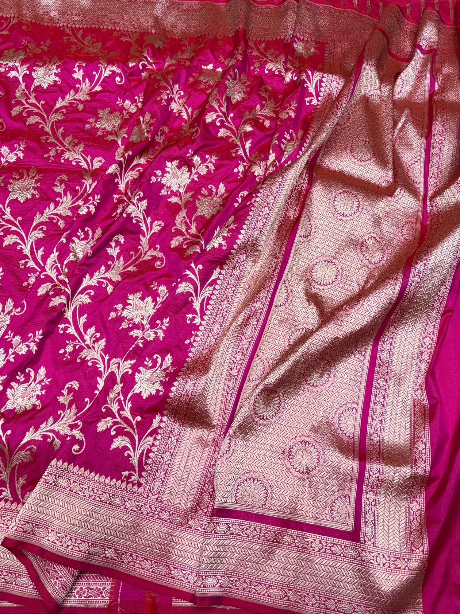 Rani Pink Banarasi Pure Katan Silk Saree