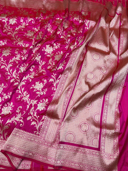 Rani Pink Banarasi Pure Katan Silk Saree