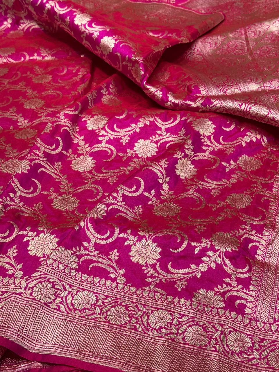 Rani Pink Pure Silk Saree