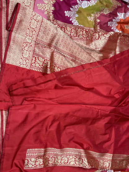 Red Rangkaat Handwoven Pure Banarasi  Saree