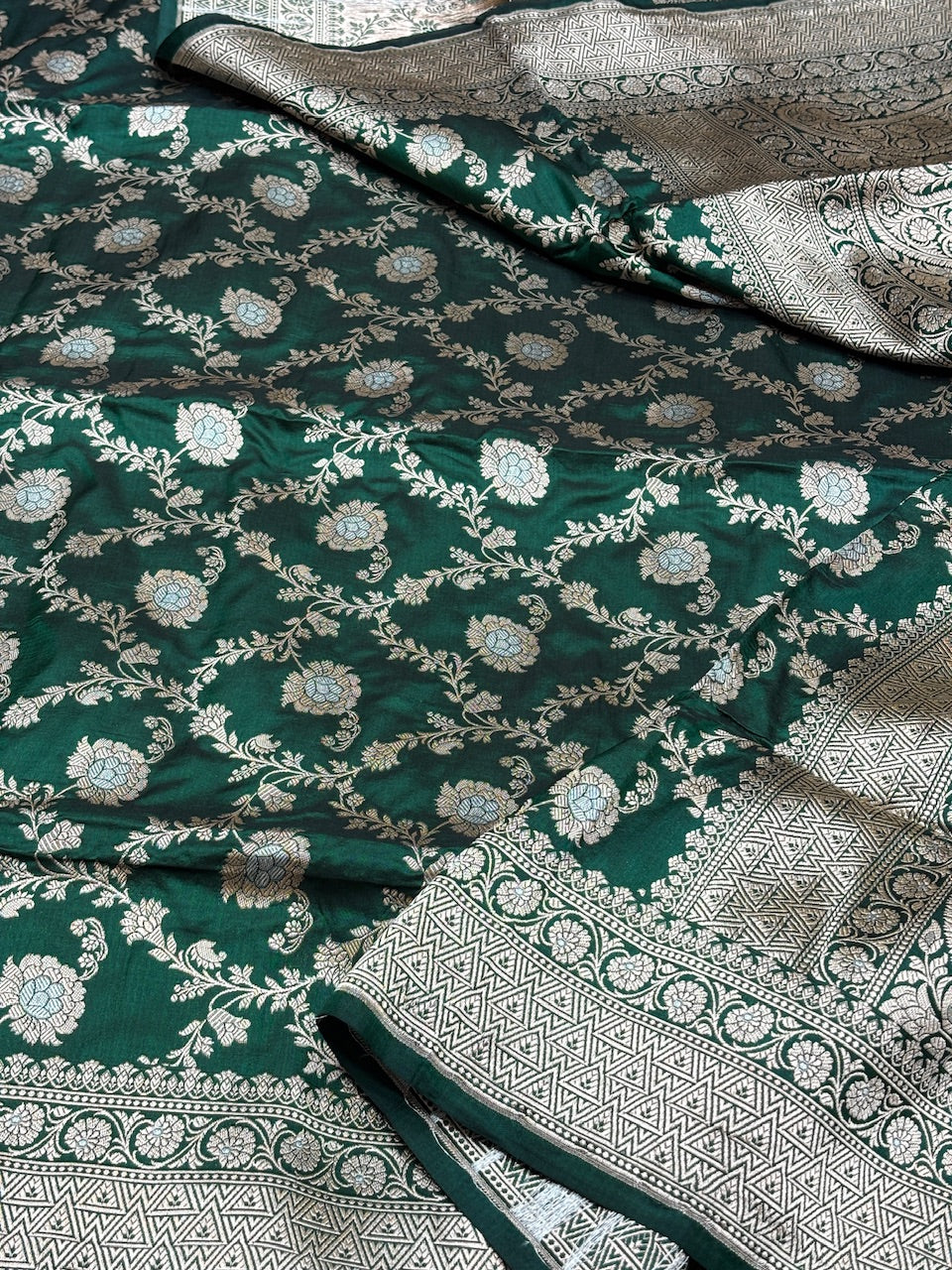 Bottle Green Sona Rupa Pure Silk Saree