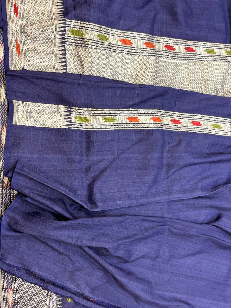 Navy Blue Handwoven Pure Tussar Georgette Saree