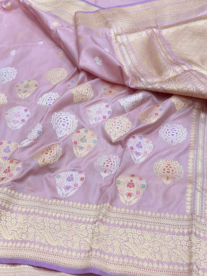 Lilac Handwoven Pure Banarasi Silk Saree